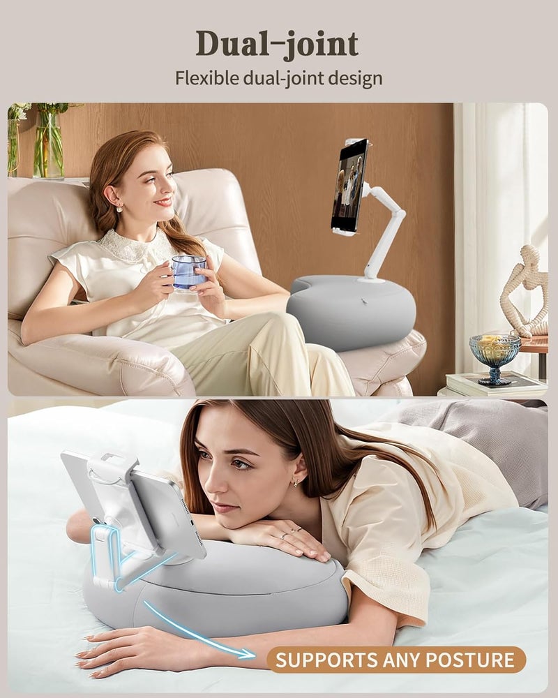 SAIJI Kindle Pillow Stand, iPad Stand Compatible with 4.7”-15.6” Kindle, Phone, iPad, 360° Adjustable Lap Beanbag Tablet Holder for Bed with Flexible Dual Axis Arm and Microbead Cushion (Gray) - Image 4